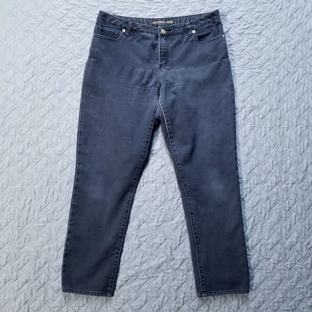 Michael Kors Jeans Womens 12 Black Straight Leg Dark Wash American Denim‎